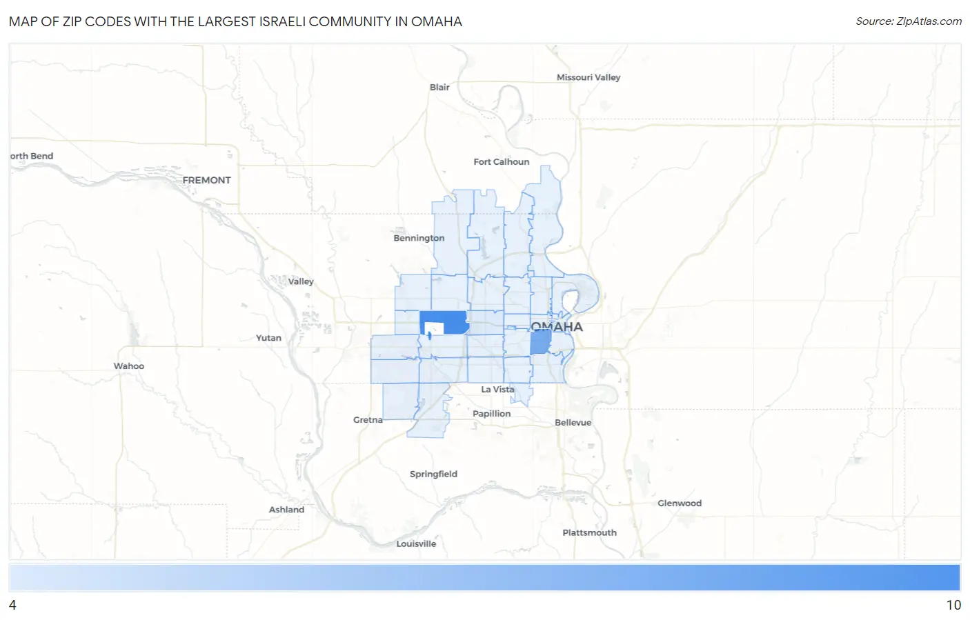 Zip Codes with the Largest Israeli Community in Omaha Map