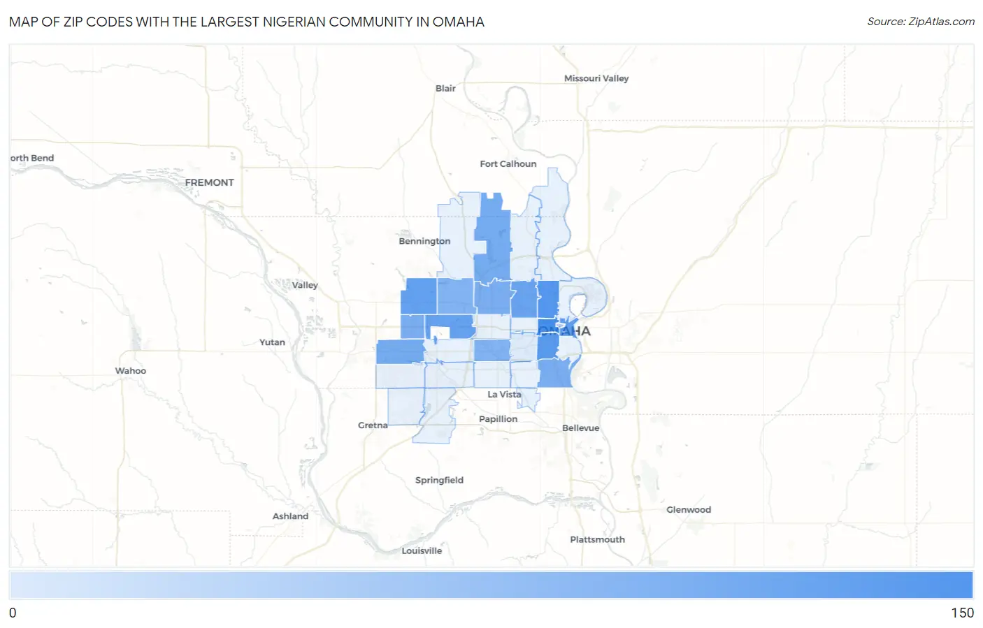 Zip Codes with the Largest Nigerian Community in Omaha Map