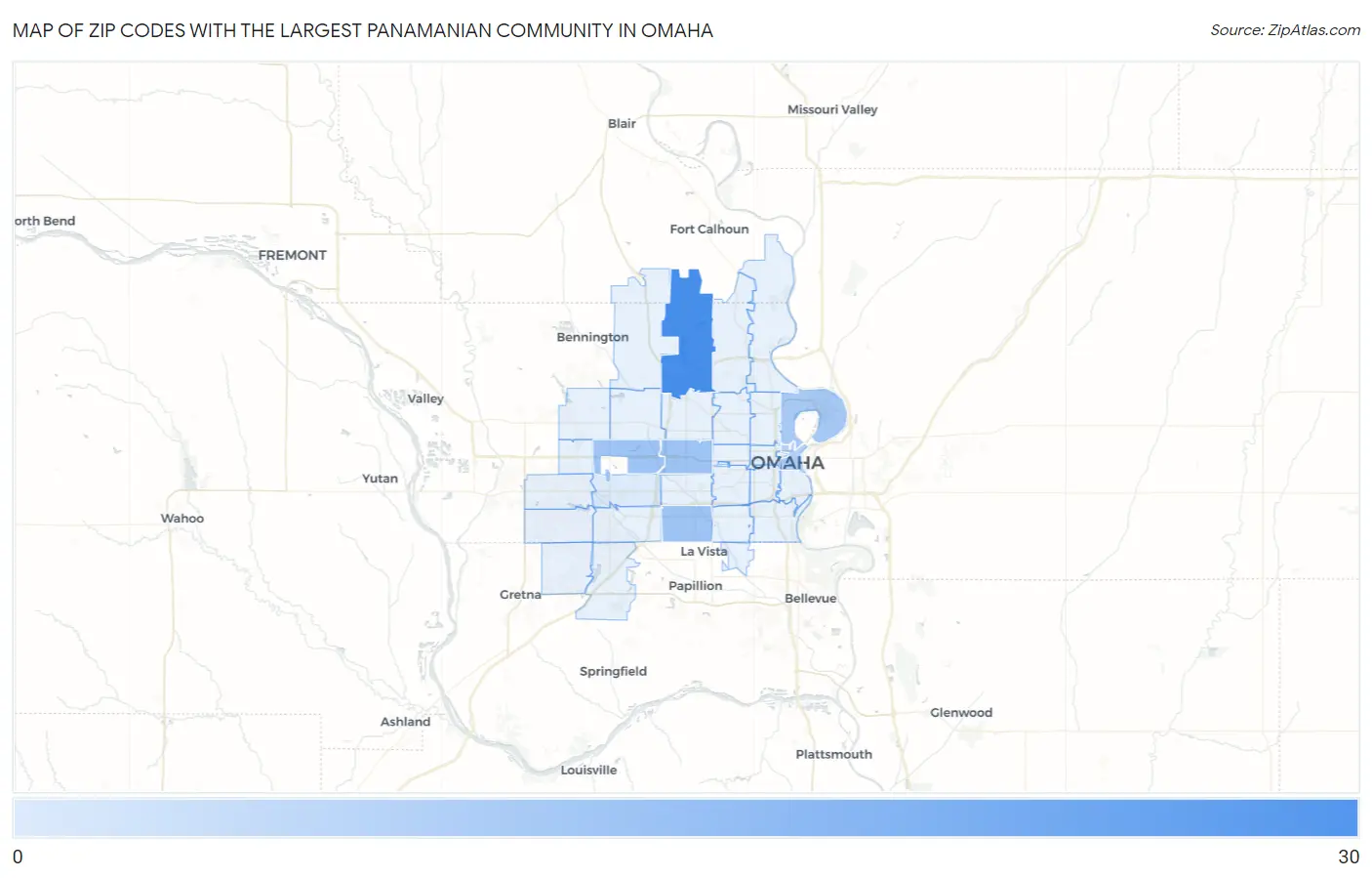 Zip Codes with the Largest Panamanian Community in Omaha Map