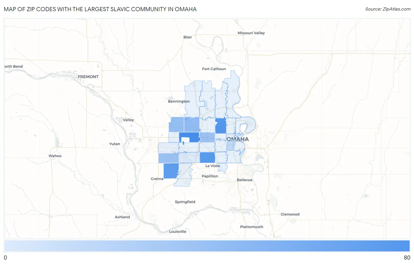 Zip Codes with the Largest Slavic Community in Omaha Map