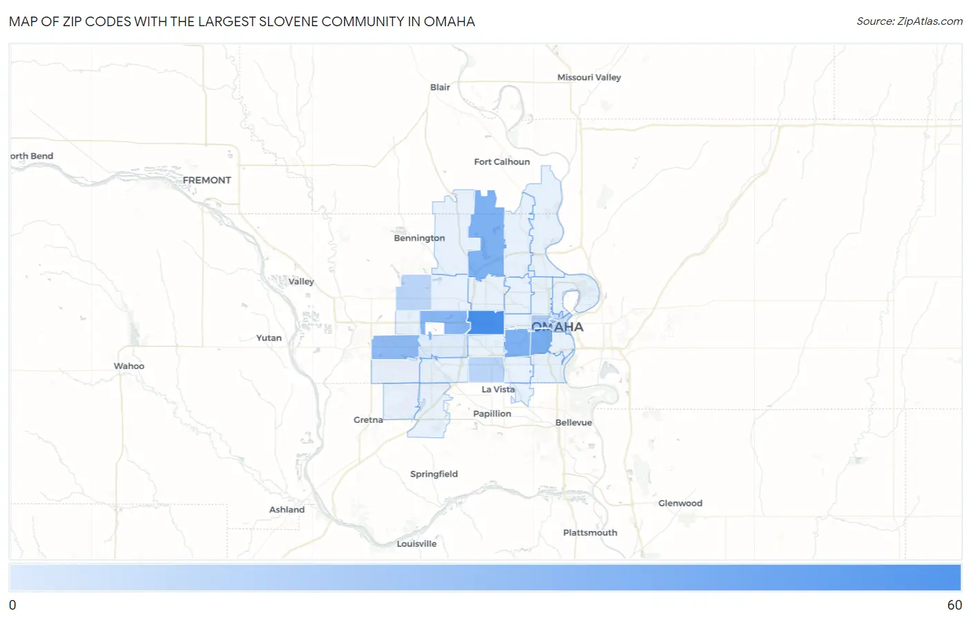 Zip Codes with the Largest Slovene Community in Omaha Map