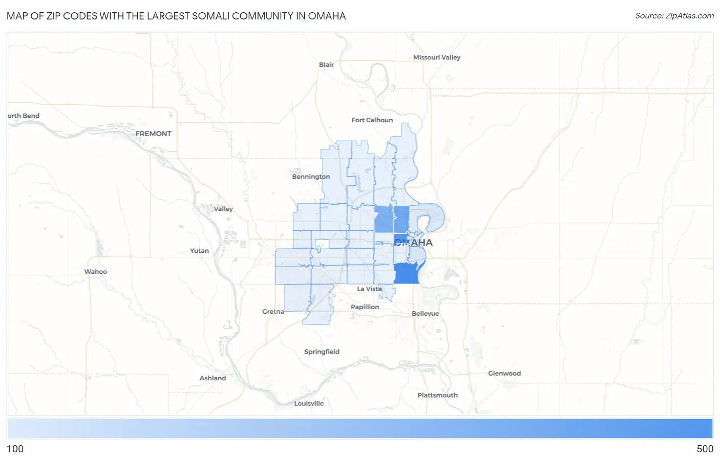 Zip Codes with the Largest Somali Community in Omaha Map