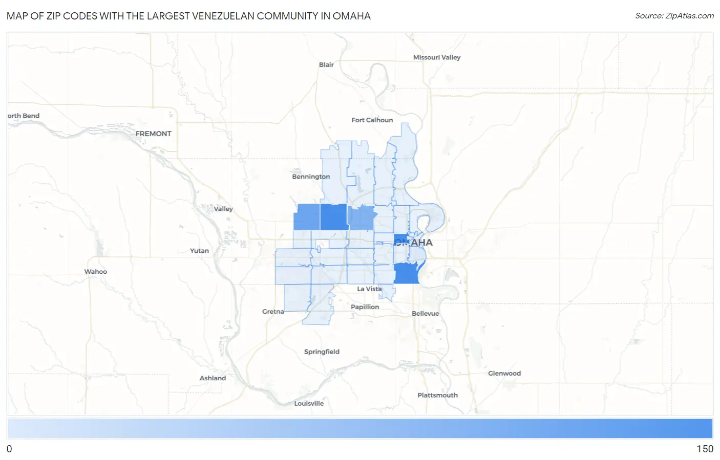 Zip Codes with the Largest Venezuelan Community in Omaha Map