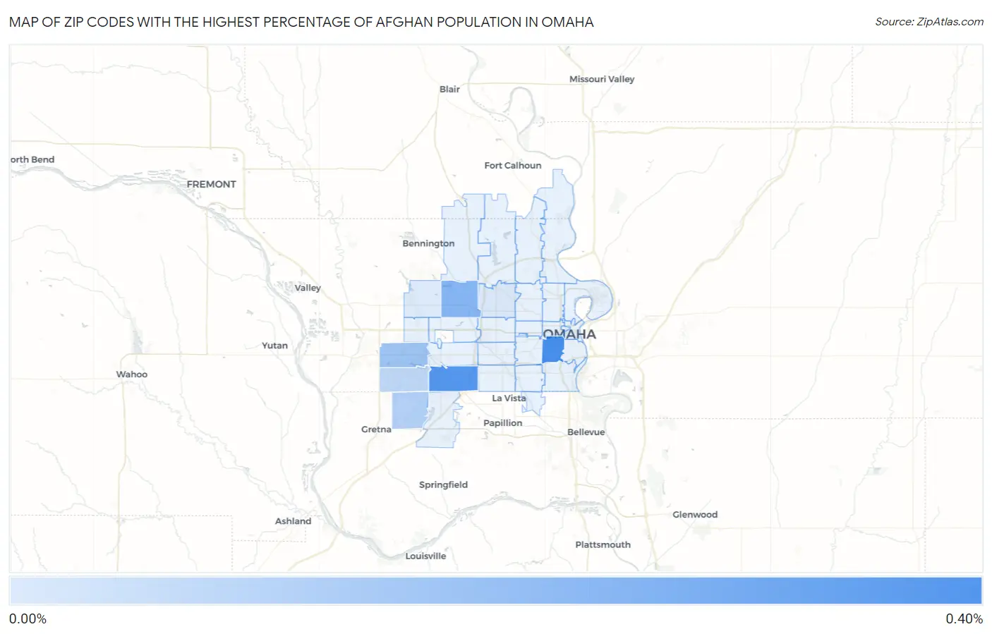Zip Codes with the Highest Percentage of Afghan Population in Omaha Map