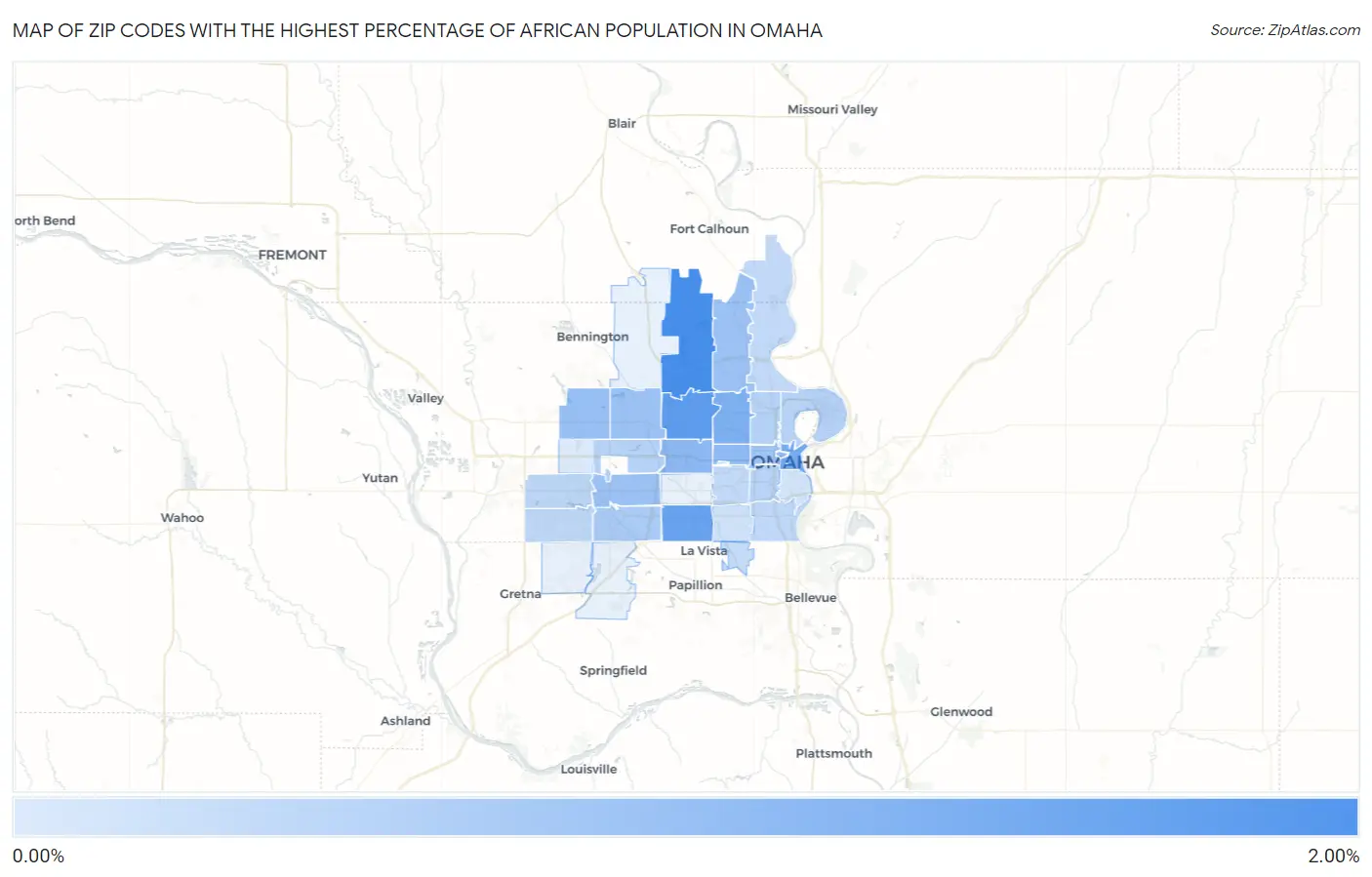 Zip Codes with the Highest Percentage of African Population in Omaha Map