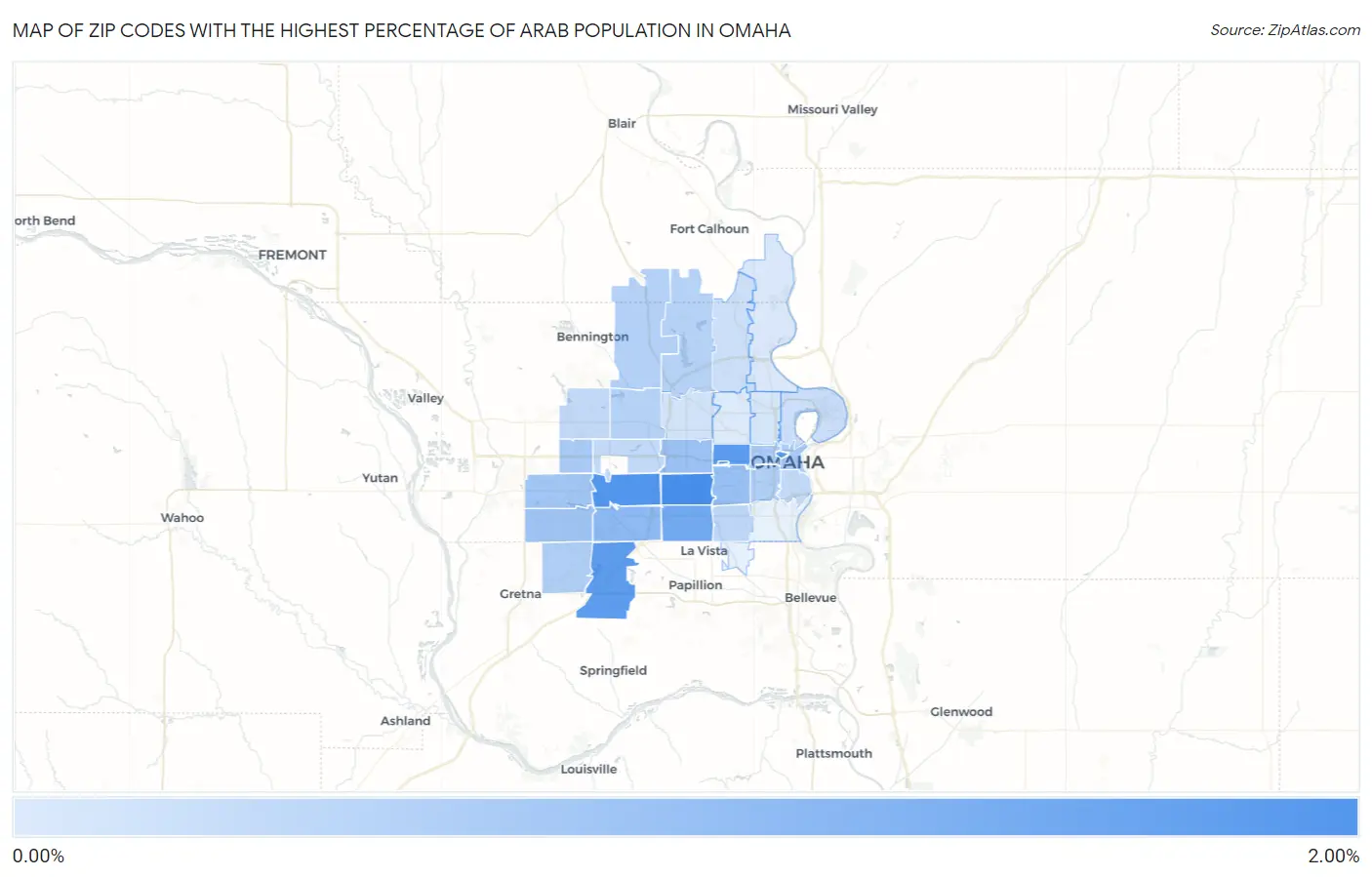 Zip Codes with the Highest Percentage of Arab Population in Omaha Map