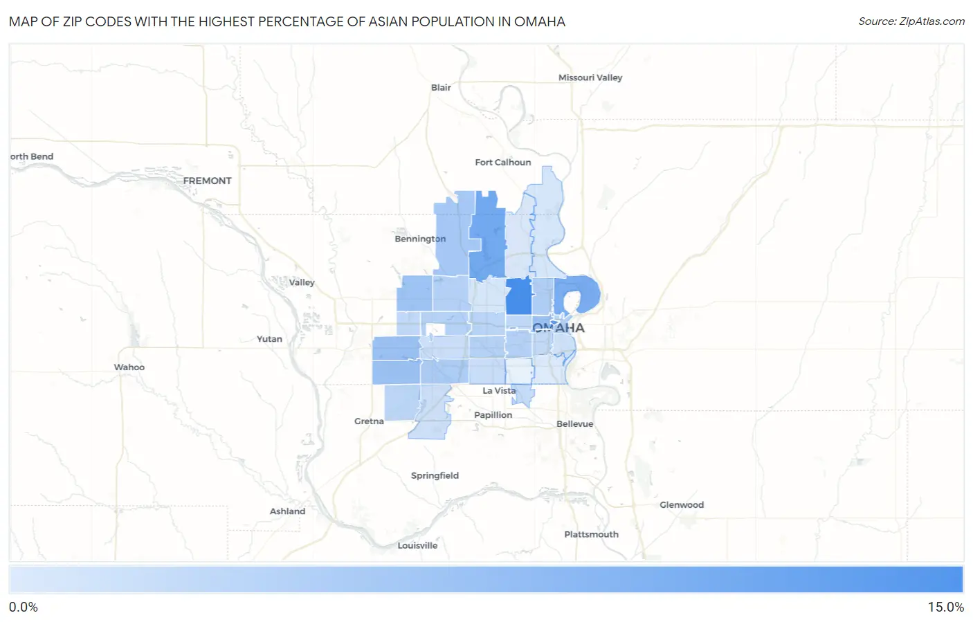 Zip Codes with the Highest Percentage of Asian Population in Omaha Map