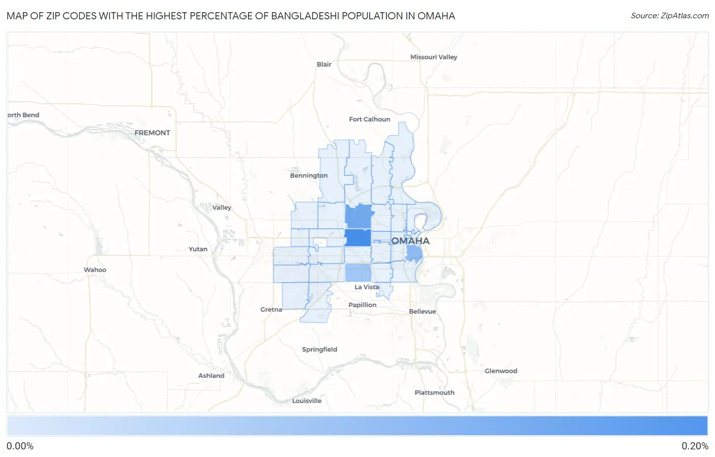Zip Codes with the Highest Percentage of Bangladeshi Population in Omaha Map