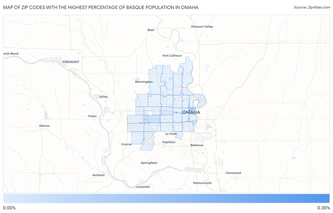 Zip Codes with the Highest Percentage of Basque Population in Omaha Map