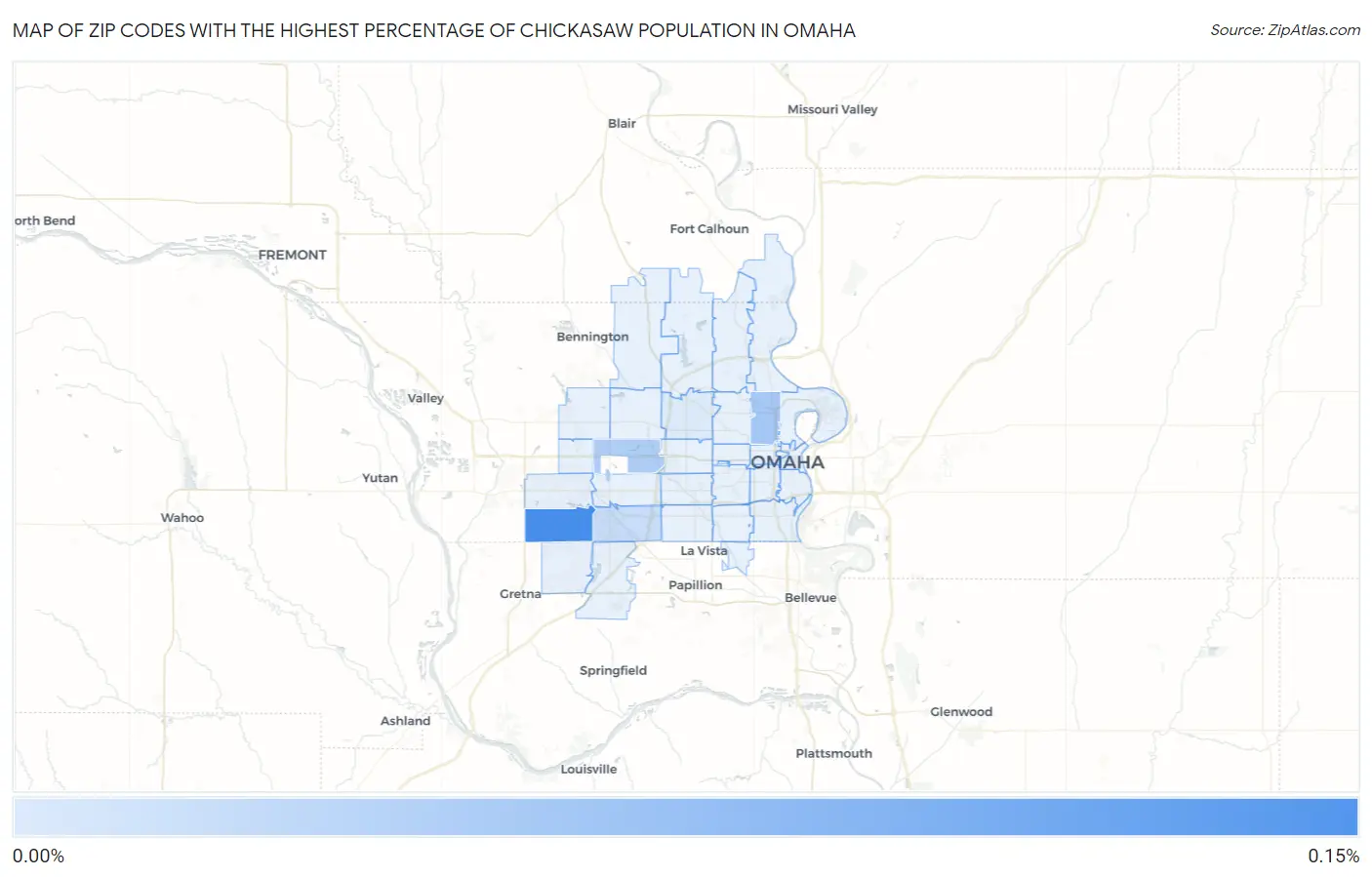 Zip Codes with the Highest Percentage of Chickasaw Population in Omaha Map