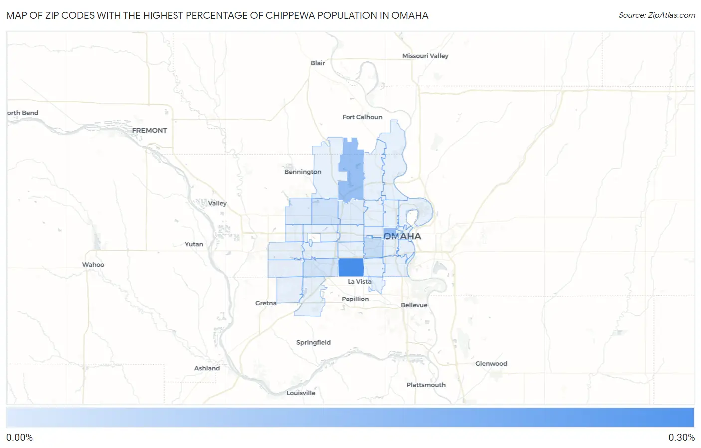 Zip Codes with the Highest Percentage of Chippewa Population in Omaha Map