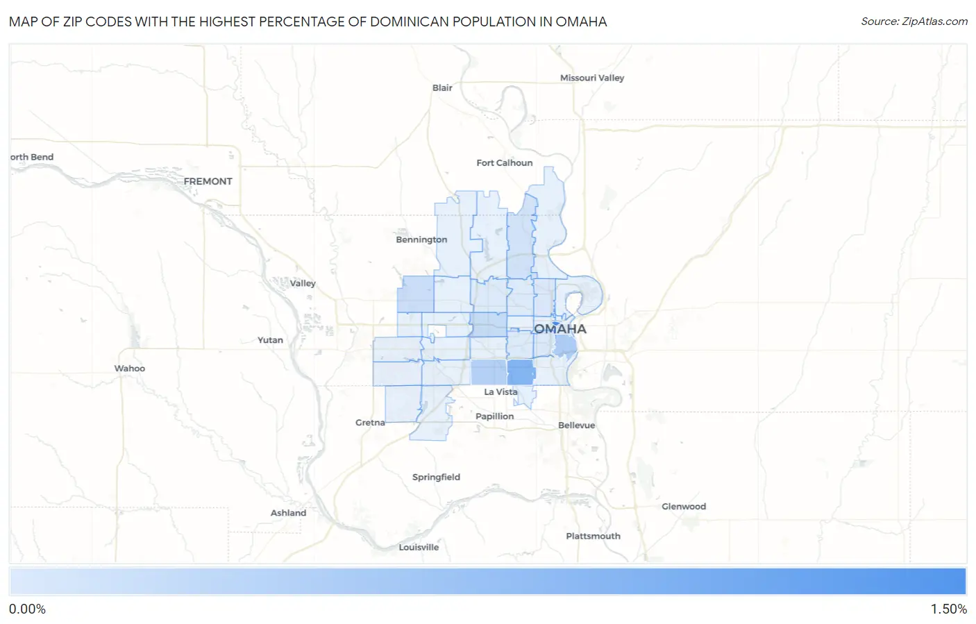 Zip Codes with the Highest Percentage of Dominican Population in Omaha Map