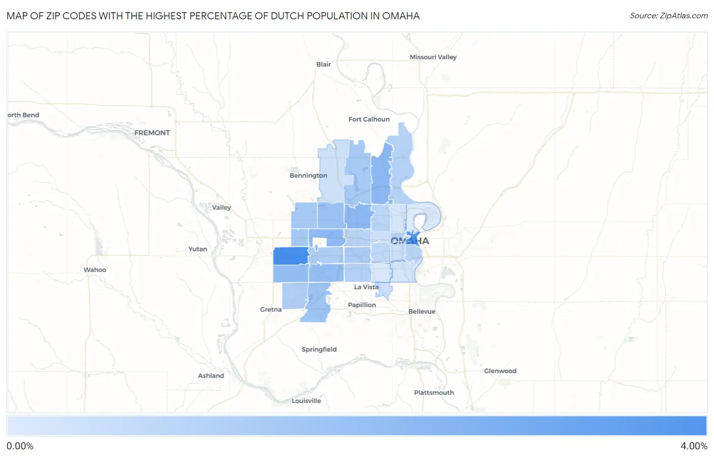Zip Codes with the Highest Percentage of Dutch Population in Omaha Map