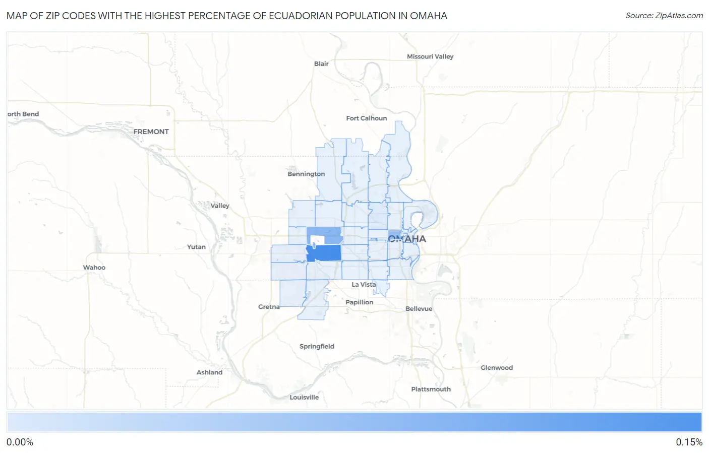 Zip Codes with the Highest Percentage of Ecuadorian Population in Omaha Map