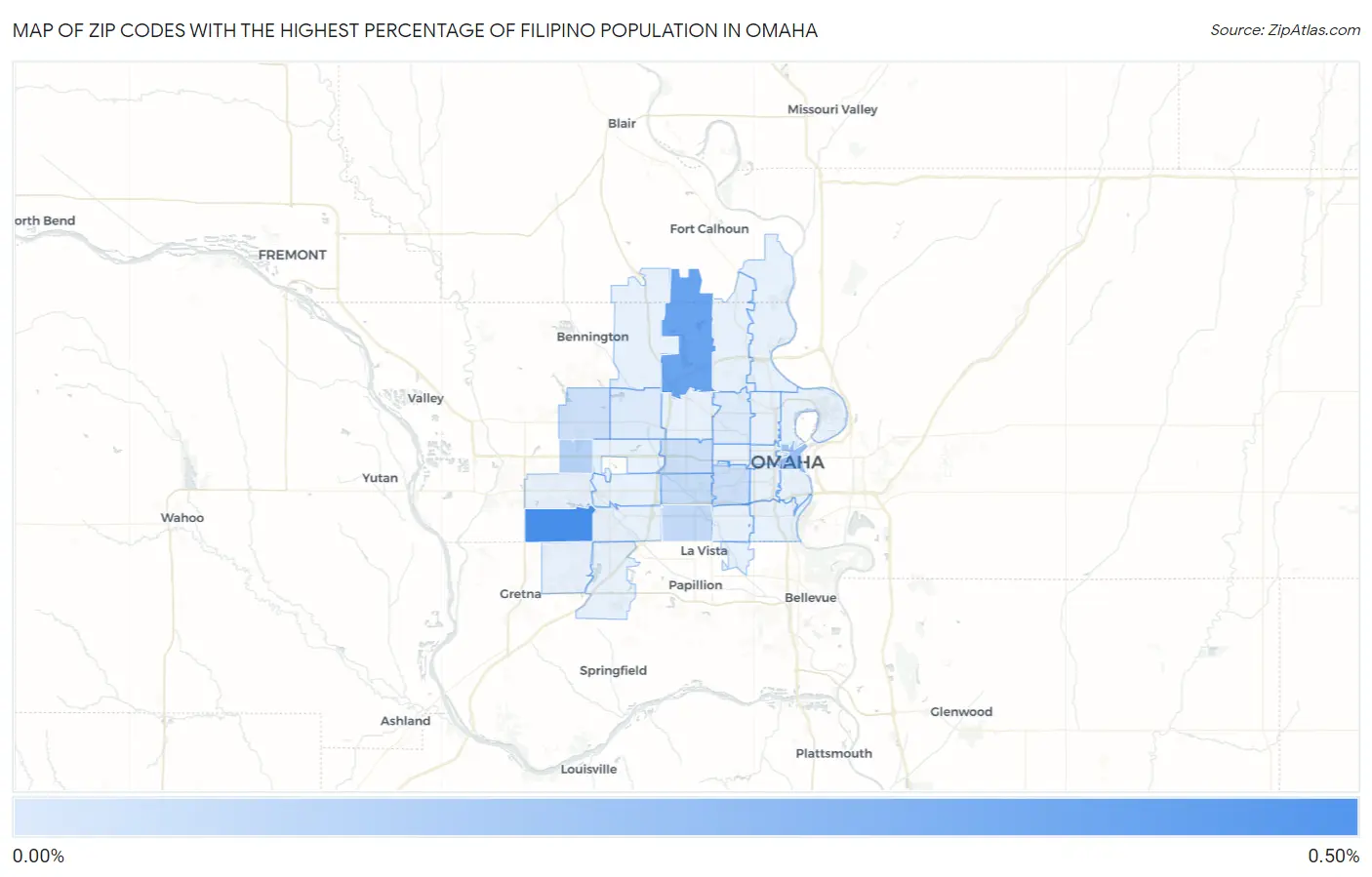 Zip Codes with the Highest Percentage of Filipino Population in Omaha Map