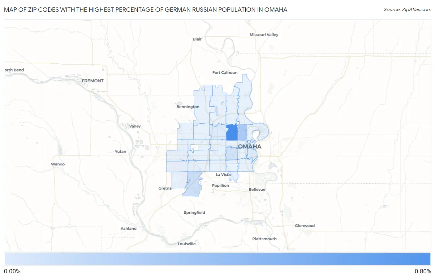 Zip Codes with the Highest Percentage of German Russian Population in Omaha Map
