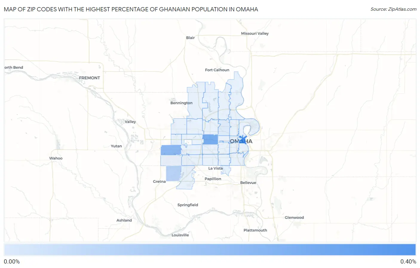 Zip Codes with the Highest Percentage of Ghanaian Population in Omaha Map