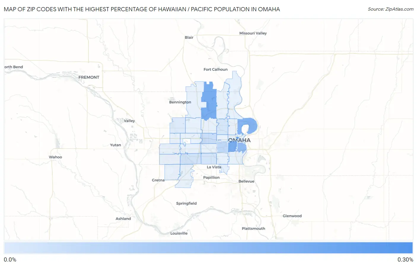 Zip Codes with the Highest Percentage of Hawaiian / Pacific Population in Omaha Map