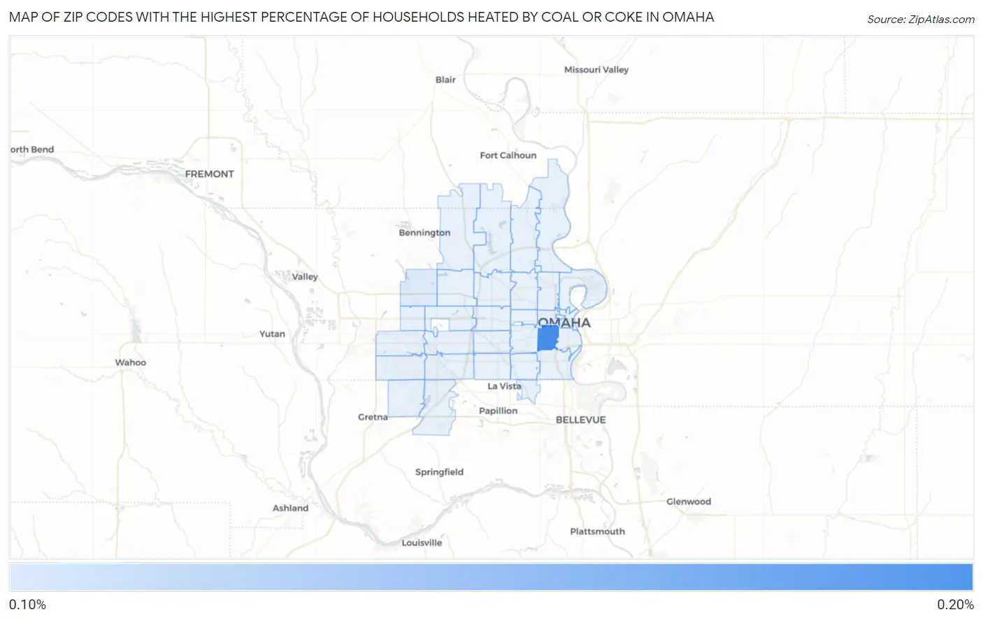 Zip Codes with the Highest Percentage of Households Heated by Coal or Coke in Omaha Map
