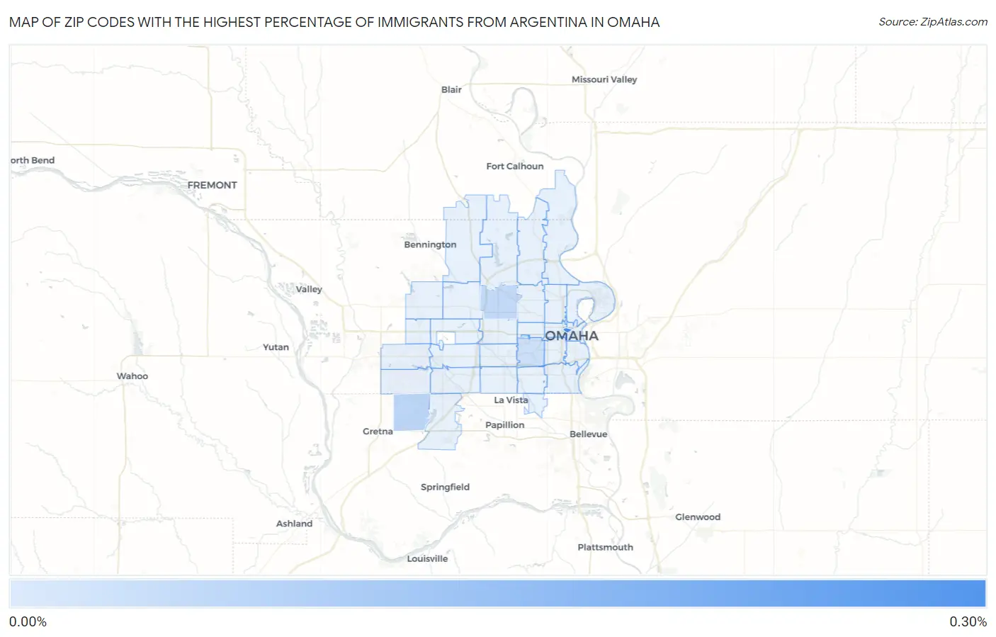 Zip Codes with the Highest Percentage of Immigrants from Argentina in Omaha Map