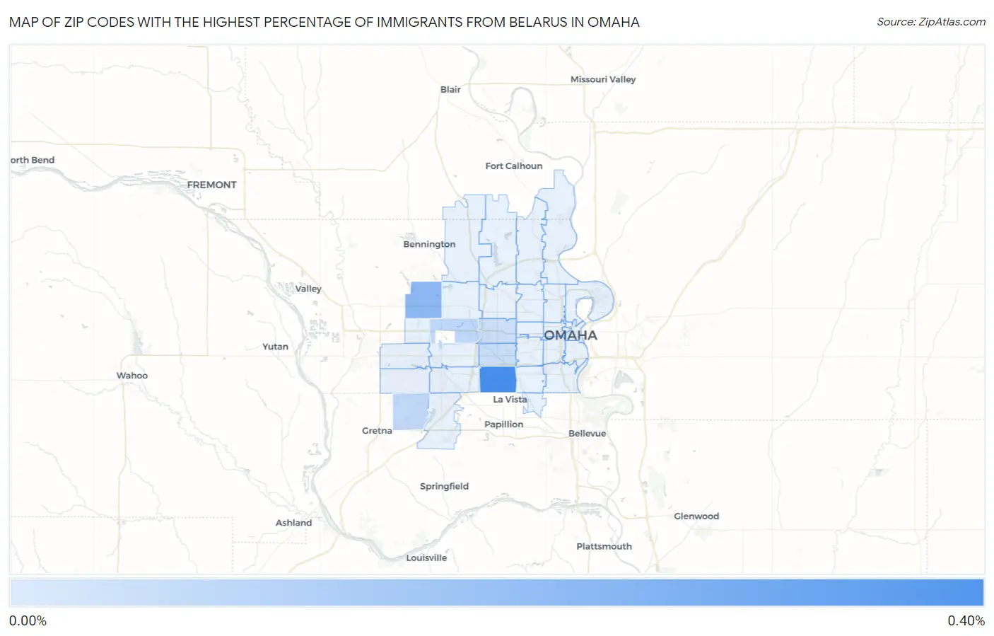 Zip Codes with the Highest Percentage of Immigrants from Belarus in Omaha Map