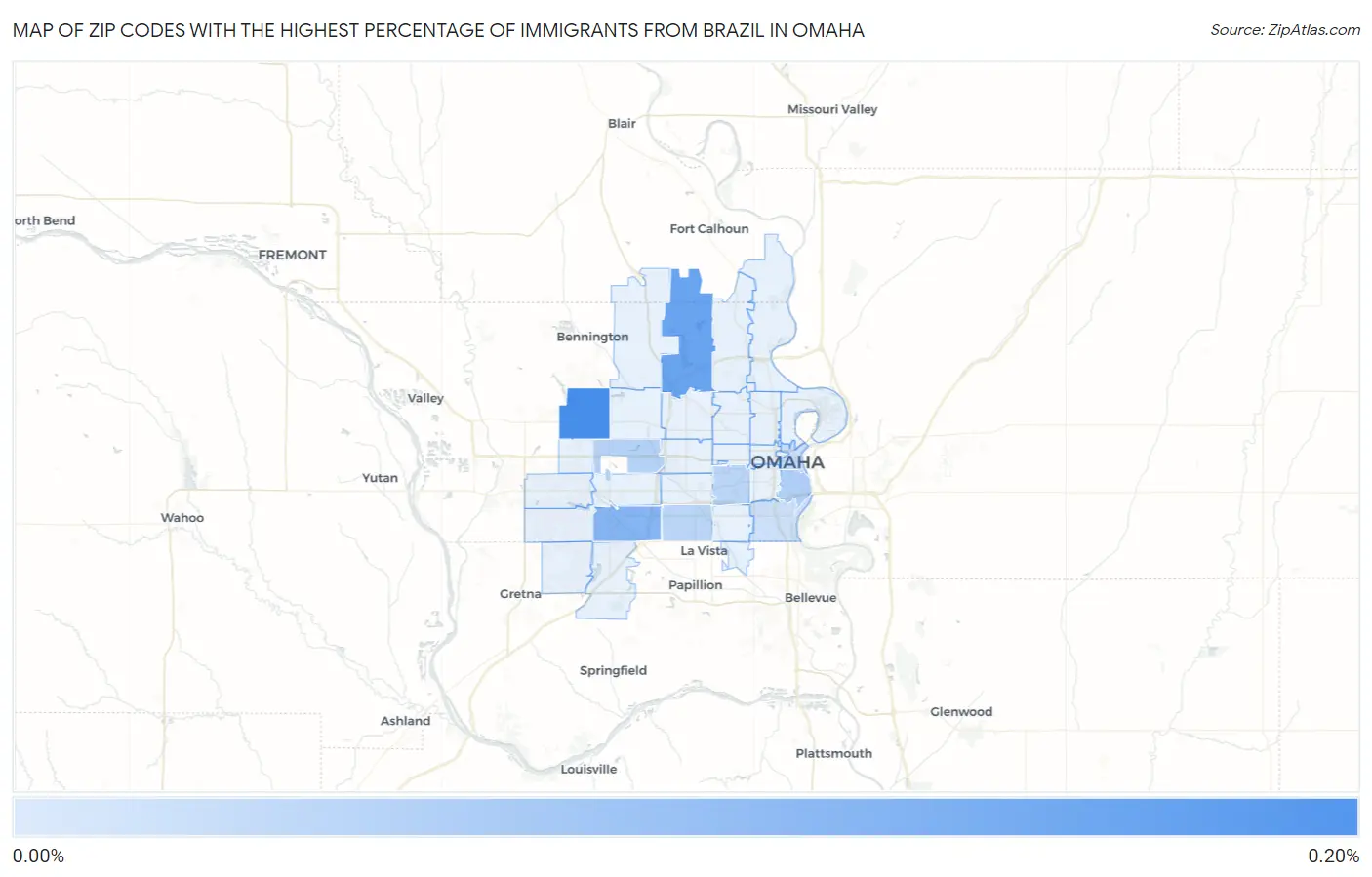 Zip Codes with the Highest Percentage of Immigrants from Brazil in Omaha Map