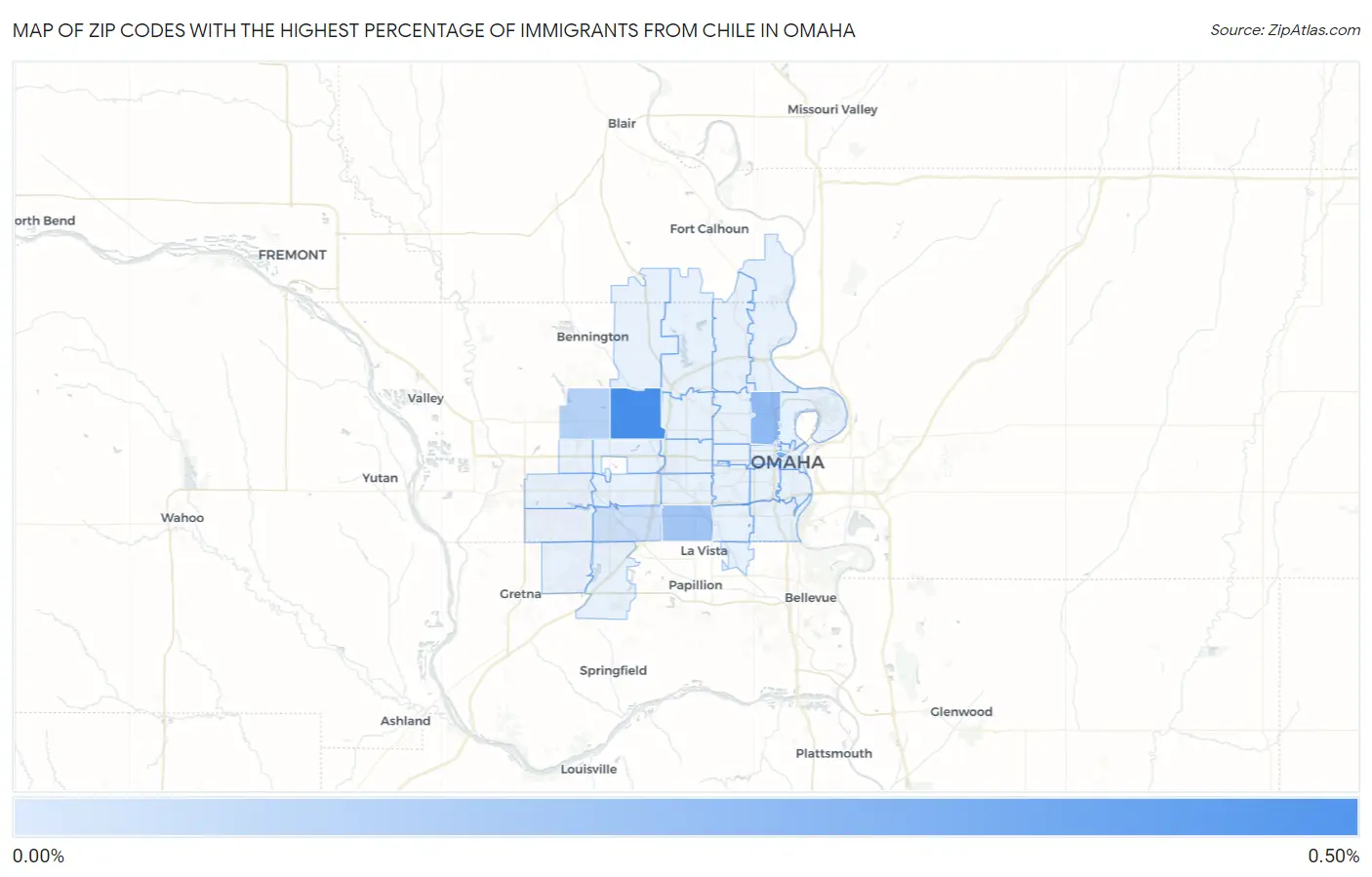 Zip Codes with the Highest Percentage of Immigrants from Chile in Omaha Map