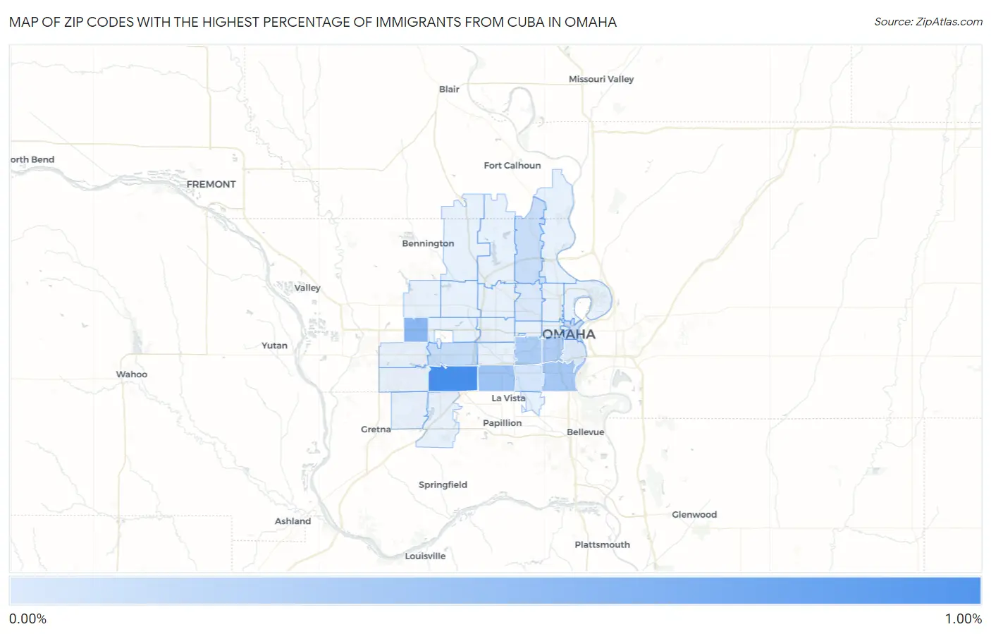Zip Codes with the Highest Percentage of Immigrants from Cuba in Omaha Map