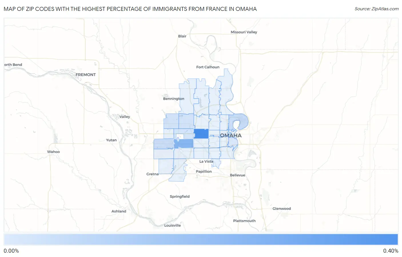 Zip Codes with the Highest Percentage of Immigrants from France in Omaha Map