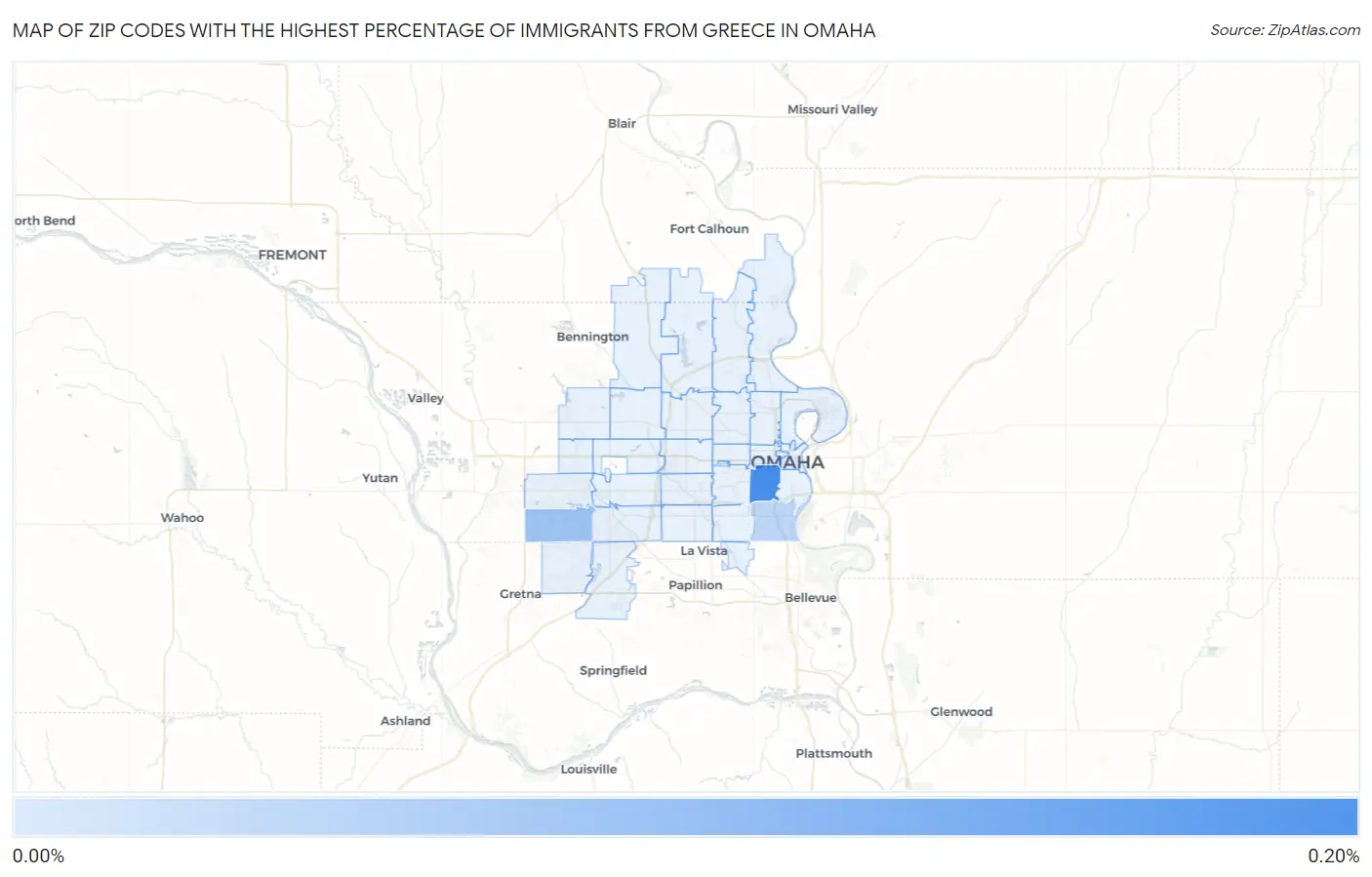 Zip Codes with the Highest Percentage of Immigrants from Greece in Omaha Map