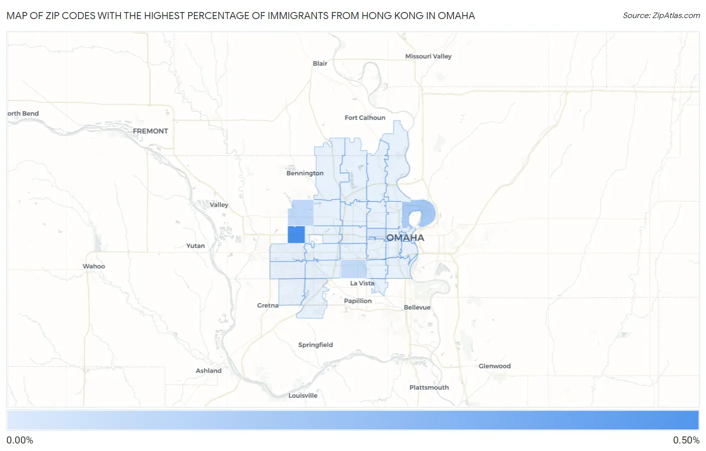 Zip Codes with the Highest Percentage of Immigrants from Hong Kong in Omaha Map