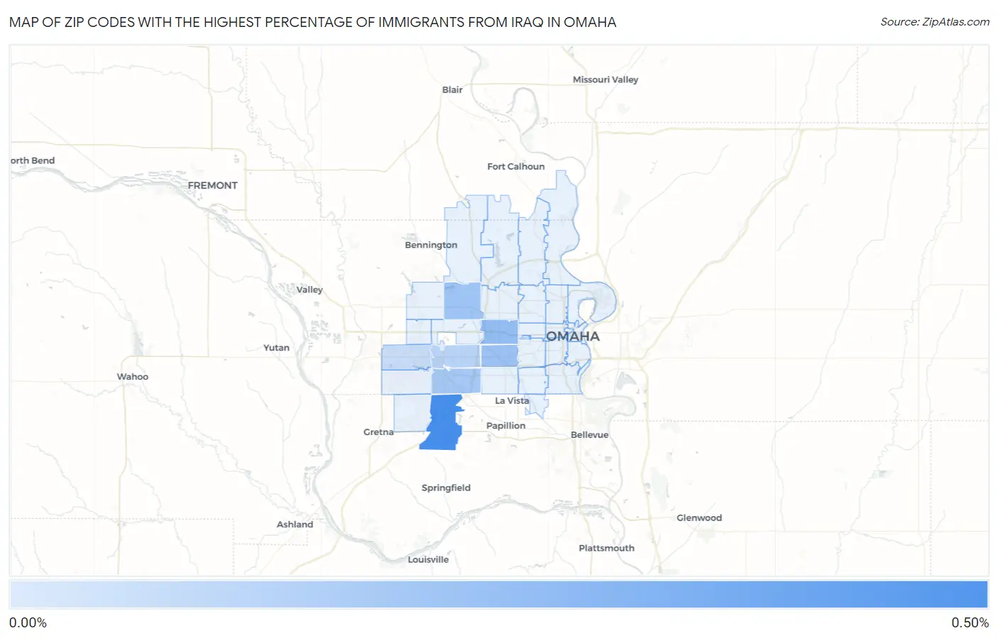 Zip Codes with the Highest Percentage of Immigrants from Iraq in Omaha Map