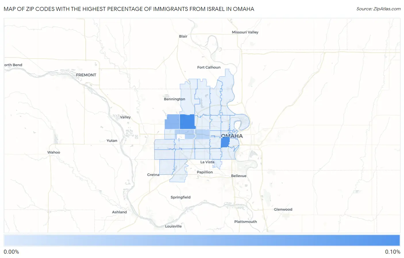 Zip Codes with the Highest Percentage of Immigrants from Israel in Omaha Map