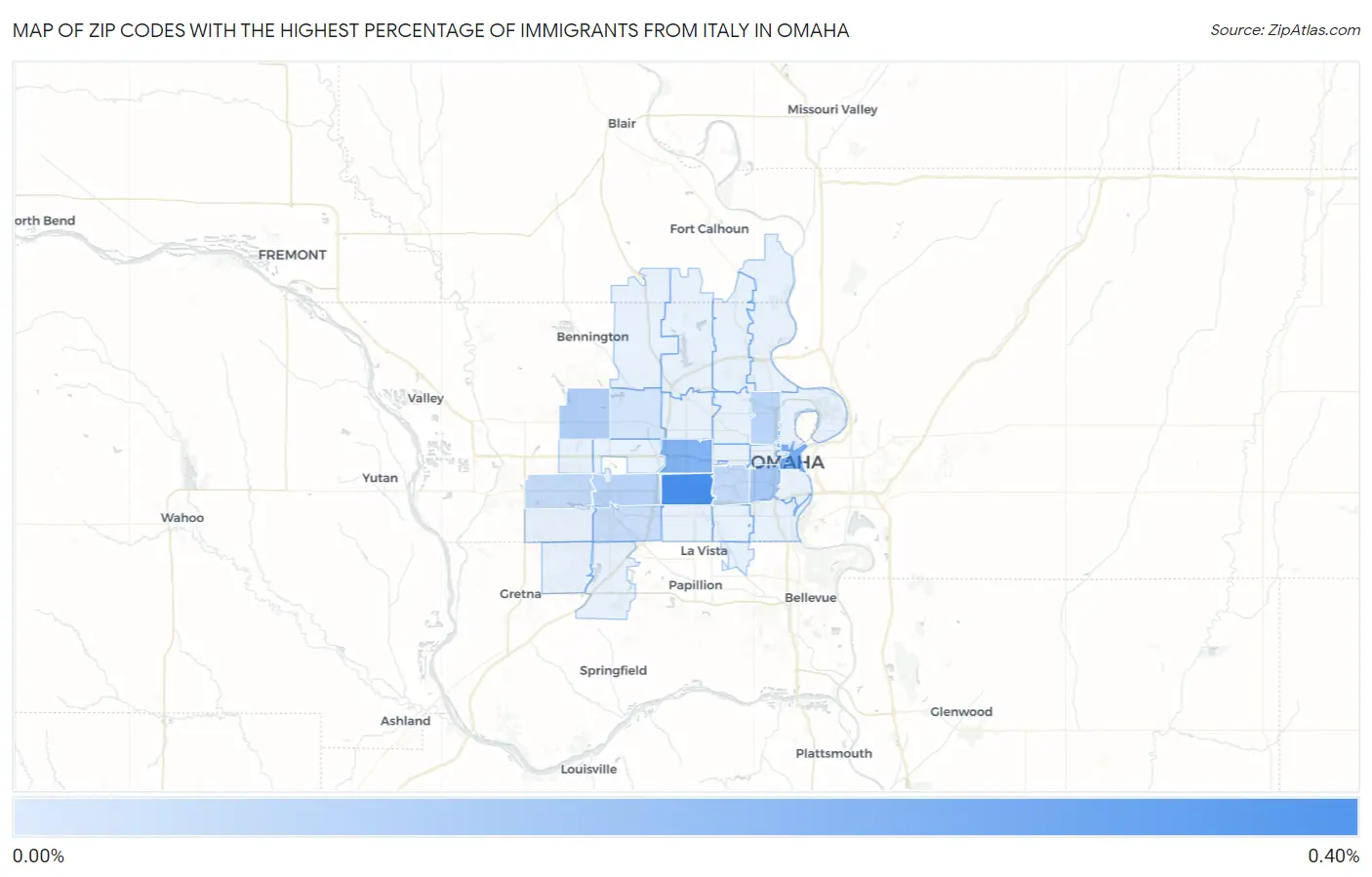 Zip Codes with the Highest Percentage of Immigrants from Italy in Omaha Map