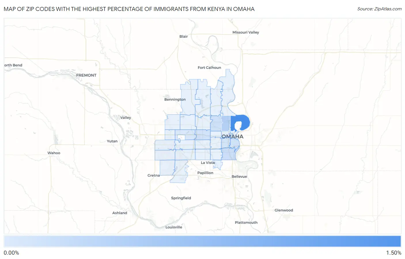 Zip Codes with the Highest Percentage of Immigrants from Kenya in Omaha Map