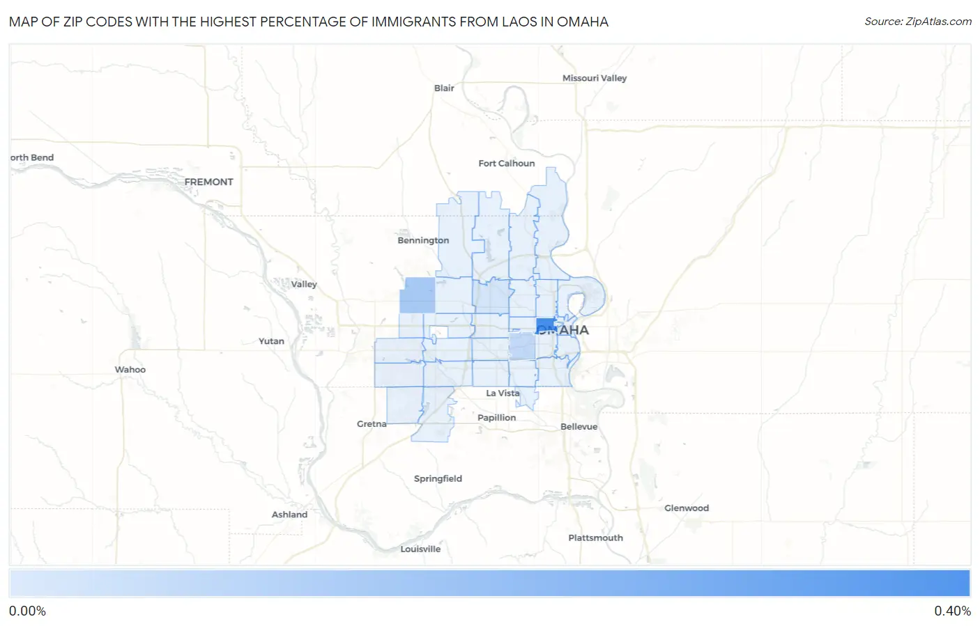 Zip Codes with the Highest Percentage of Immigrants from Laos in Omaha Map