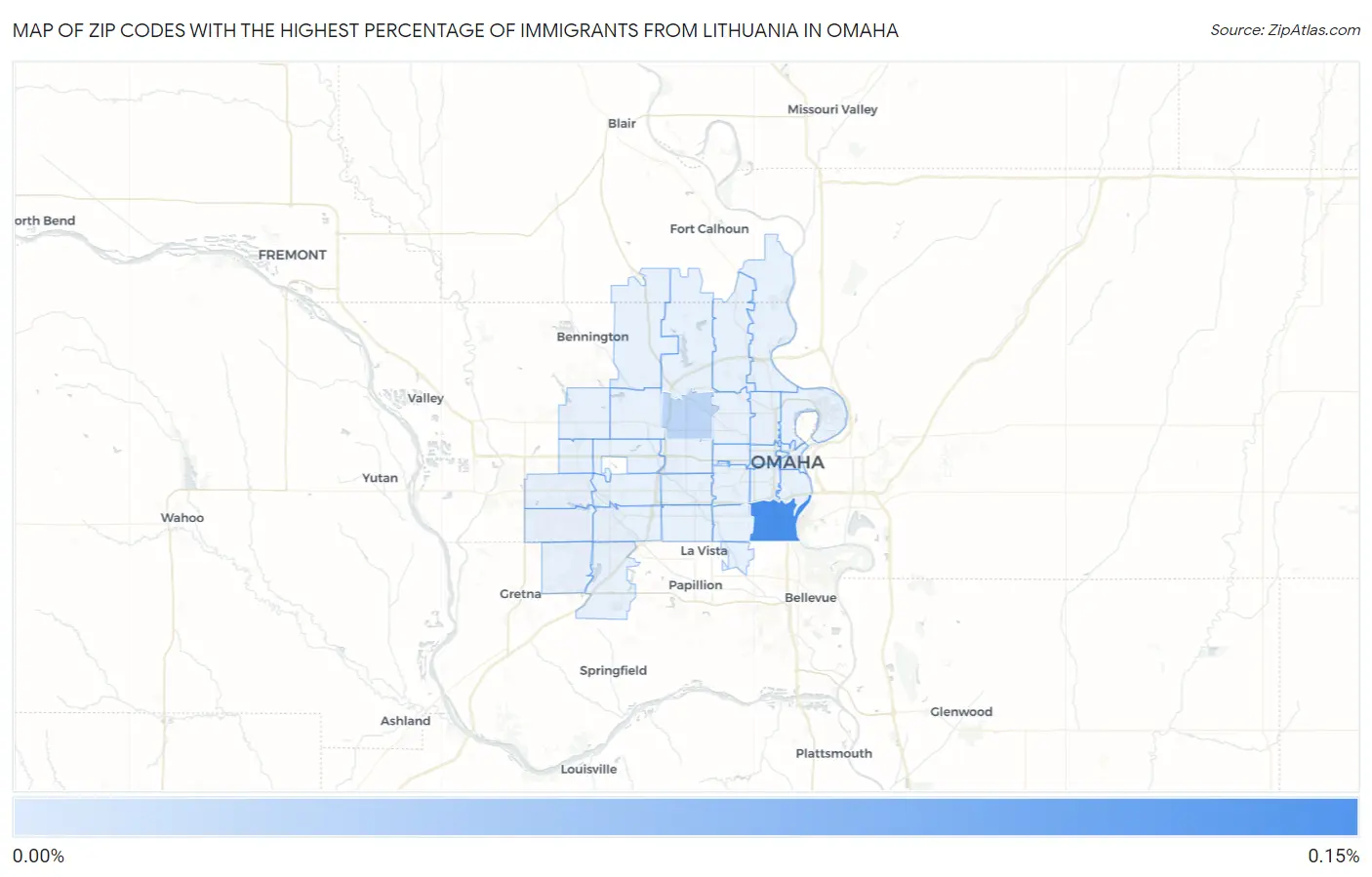 Zip Codes with the Highest Percentage of Immigrants from Lithuania in Omaha Map