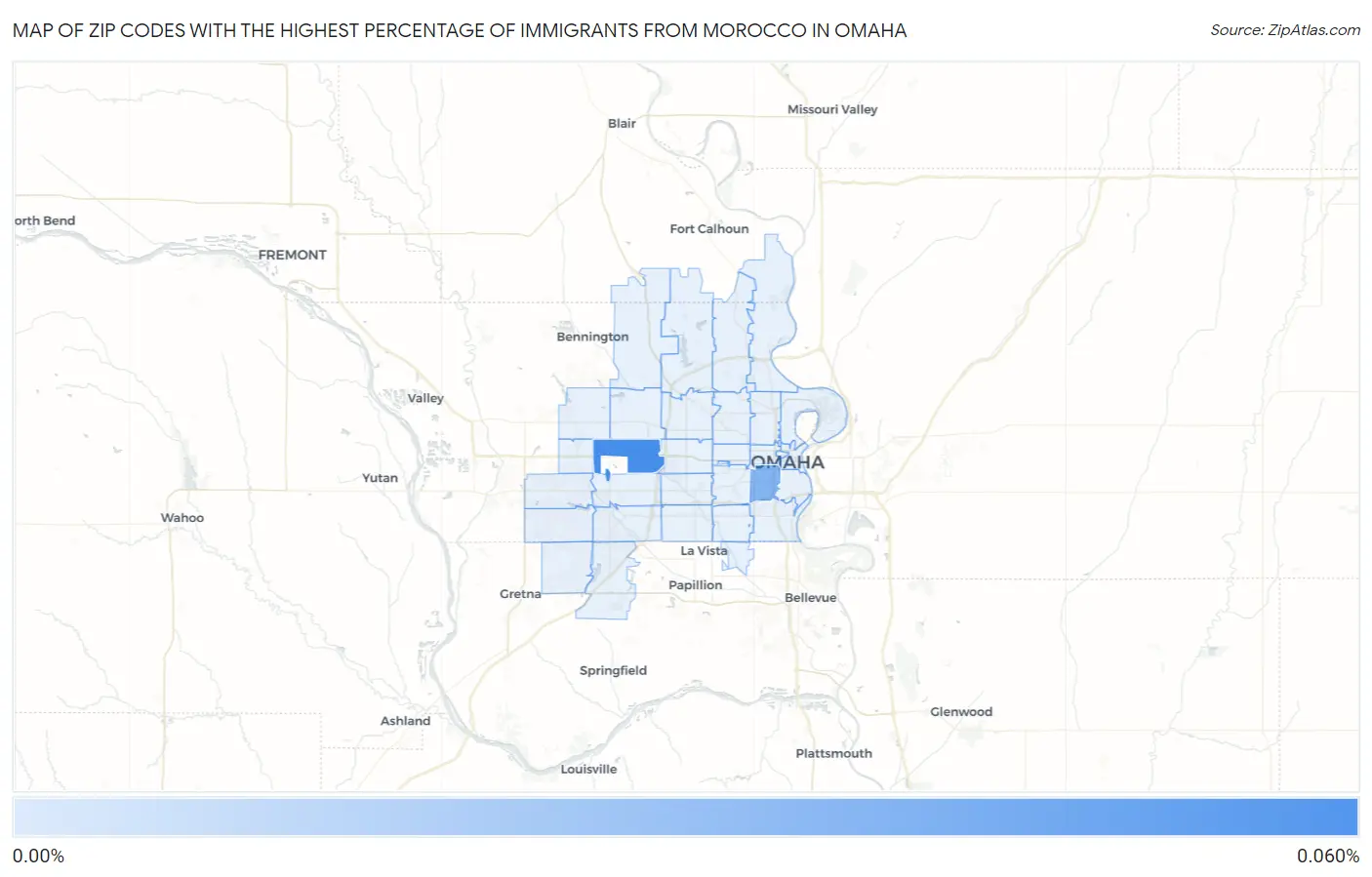 Zip Codes with the Highest Percentage of Immigrants from Morocco in Omaha Map