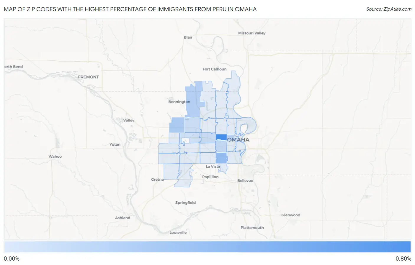 Zip Codes with the Highest Percentage of Immigrants from Peru in Omaha Map
