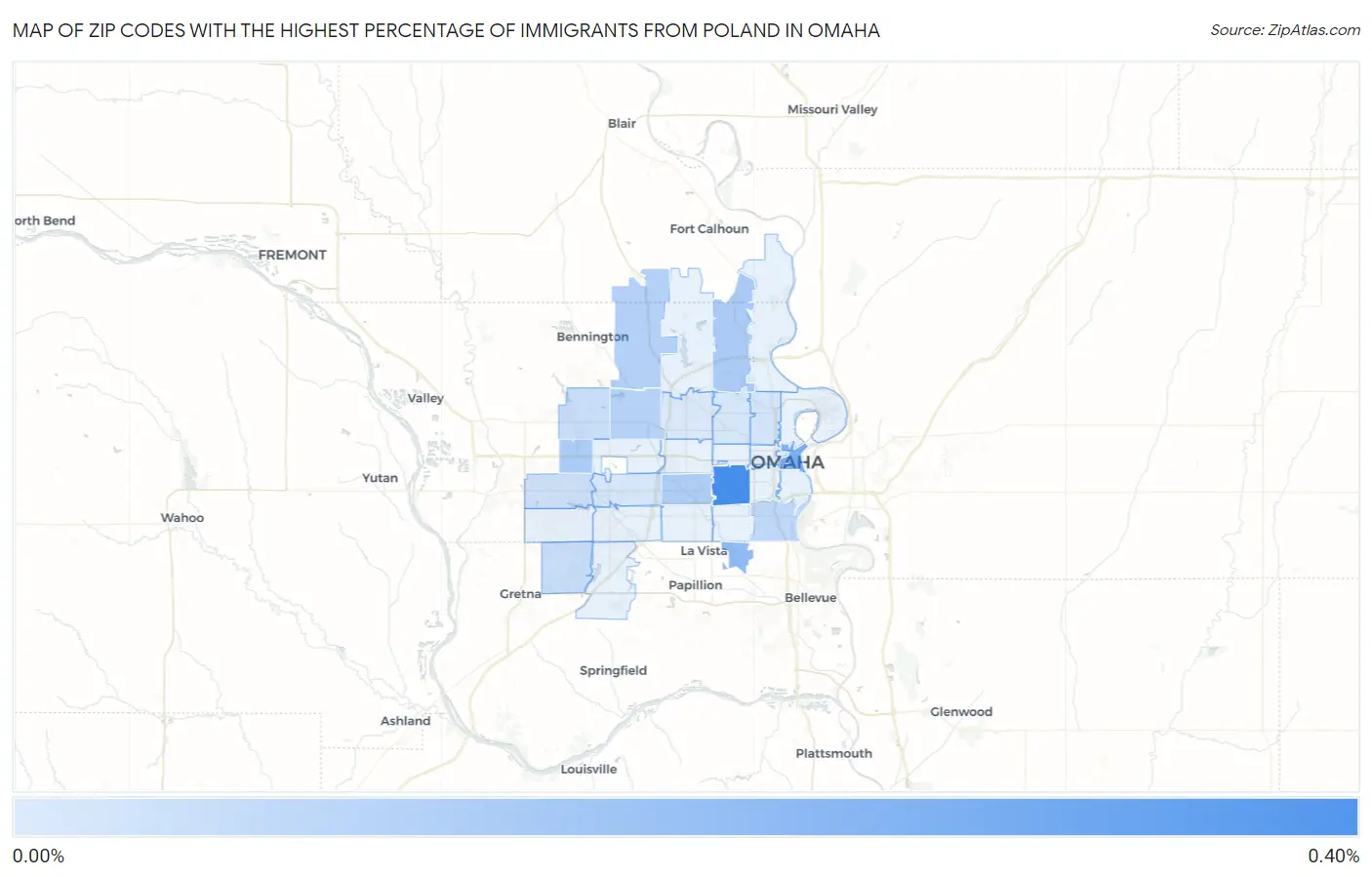 Zip Codes with the Highest Percentage of Immigrants from Poland in Omaha Map