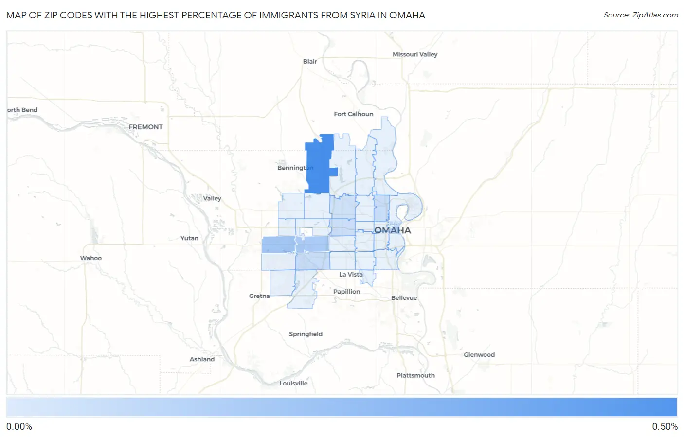 Zip Codes with the Highest Percentage of Immigrants from Syria in Omaha Map
