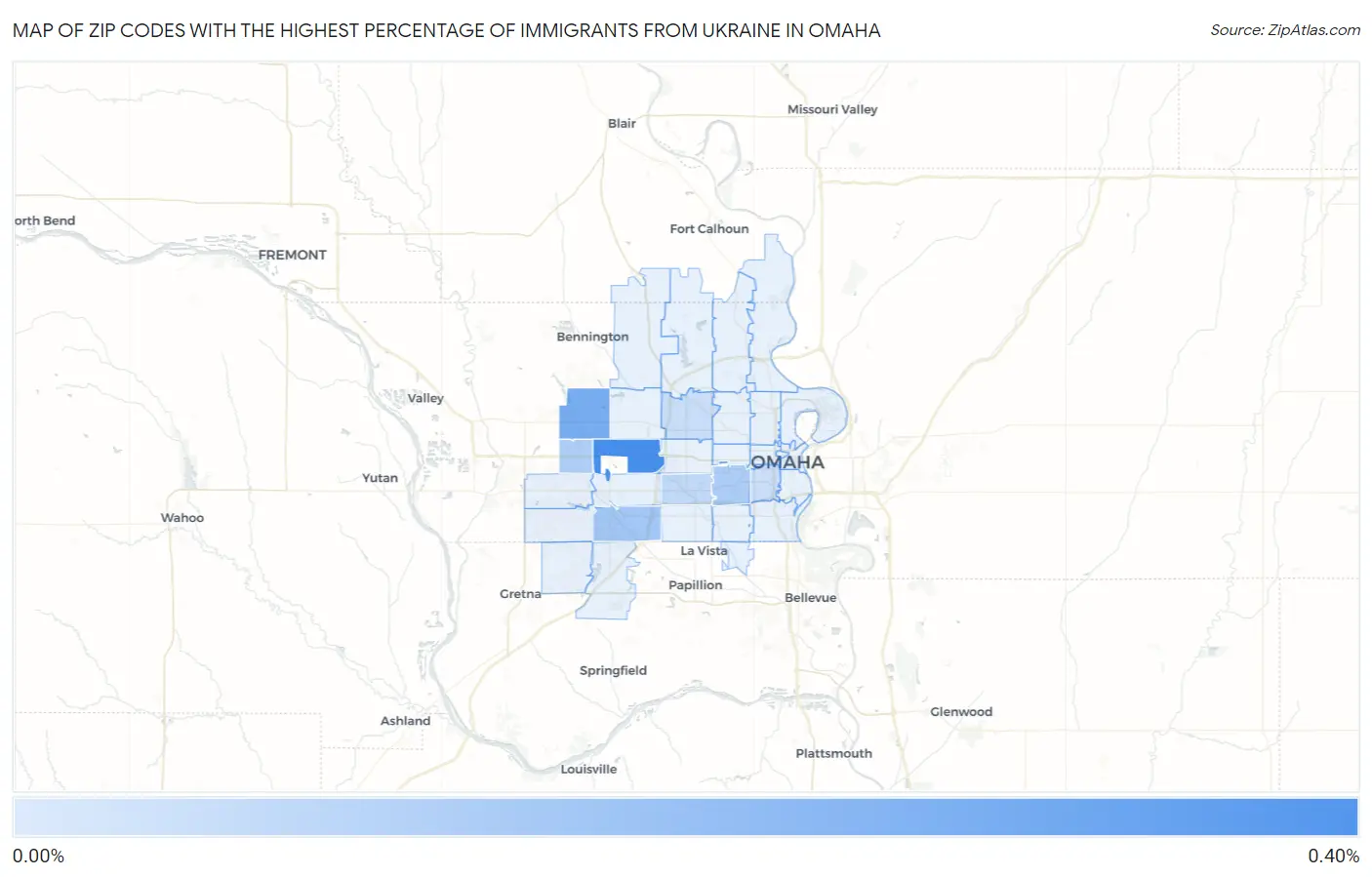 Zip Codes with the Highest Percentage of Immigrants from Ukraine in Omaha Map