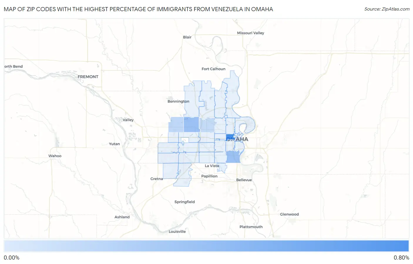 Zip Codes with the Highest Percentage of Immigrants from Venezuela in Omaha Map