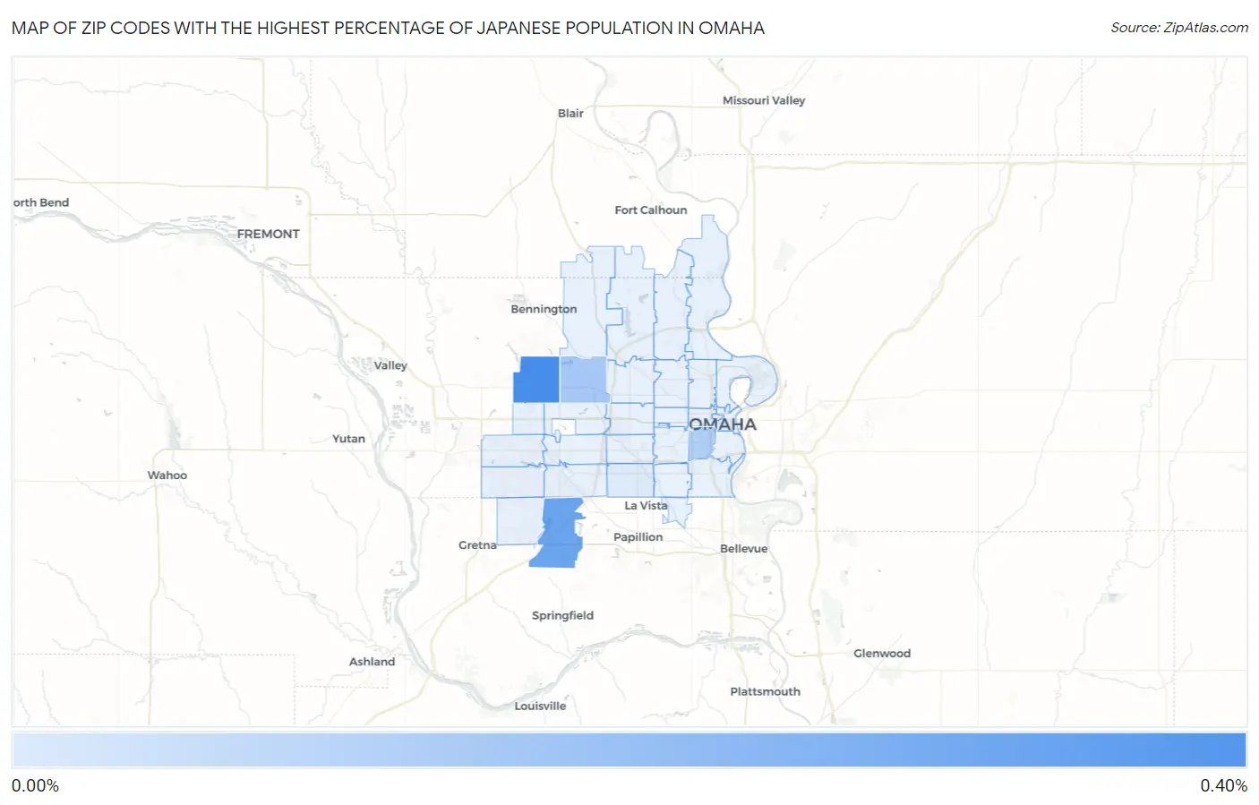 Zip Codes with the Highest Percentage of Japanese Population in Omaha Map