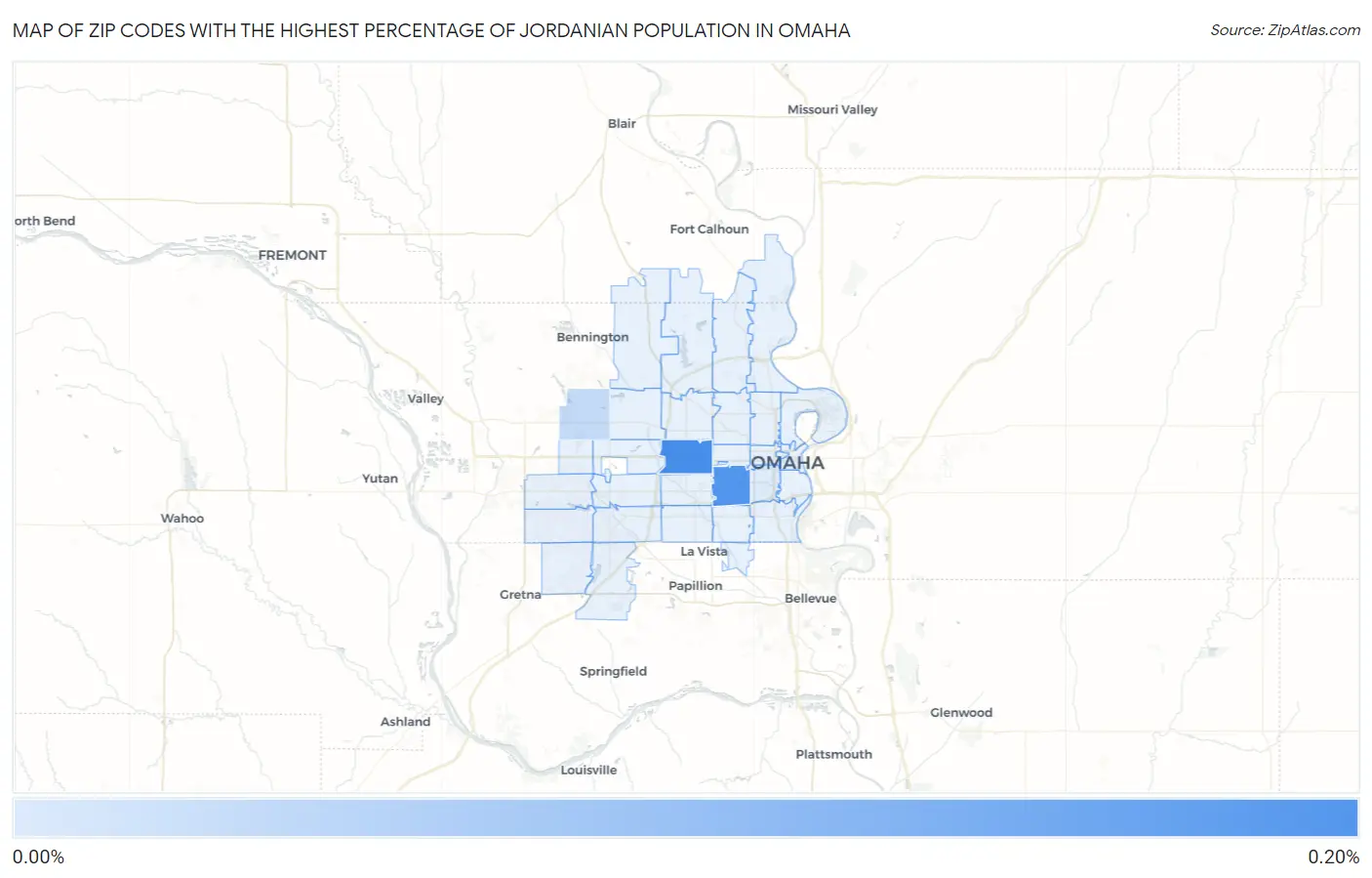 Zip Codes with the Highest Percentage of Jordanian Population in Omaha Map