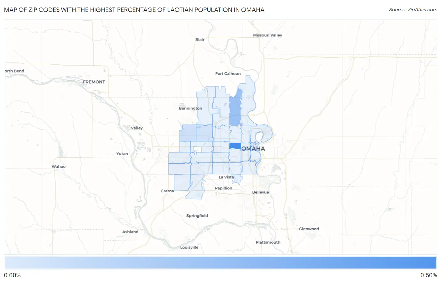 Zip Codes with the Highest Percentage of Laotian Population in Omaha Map