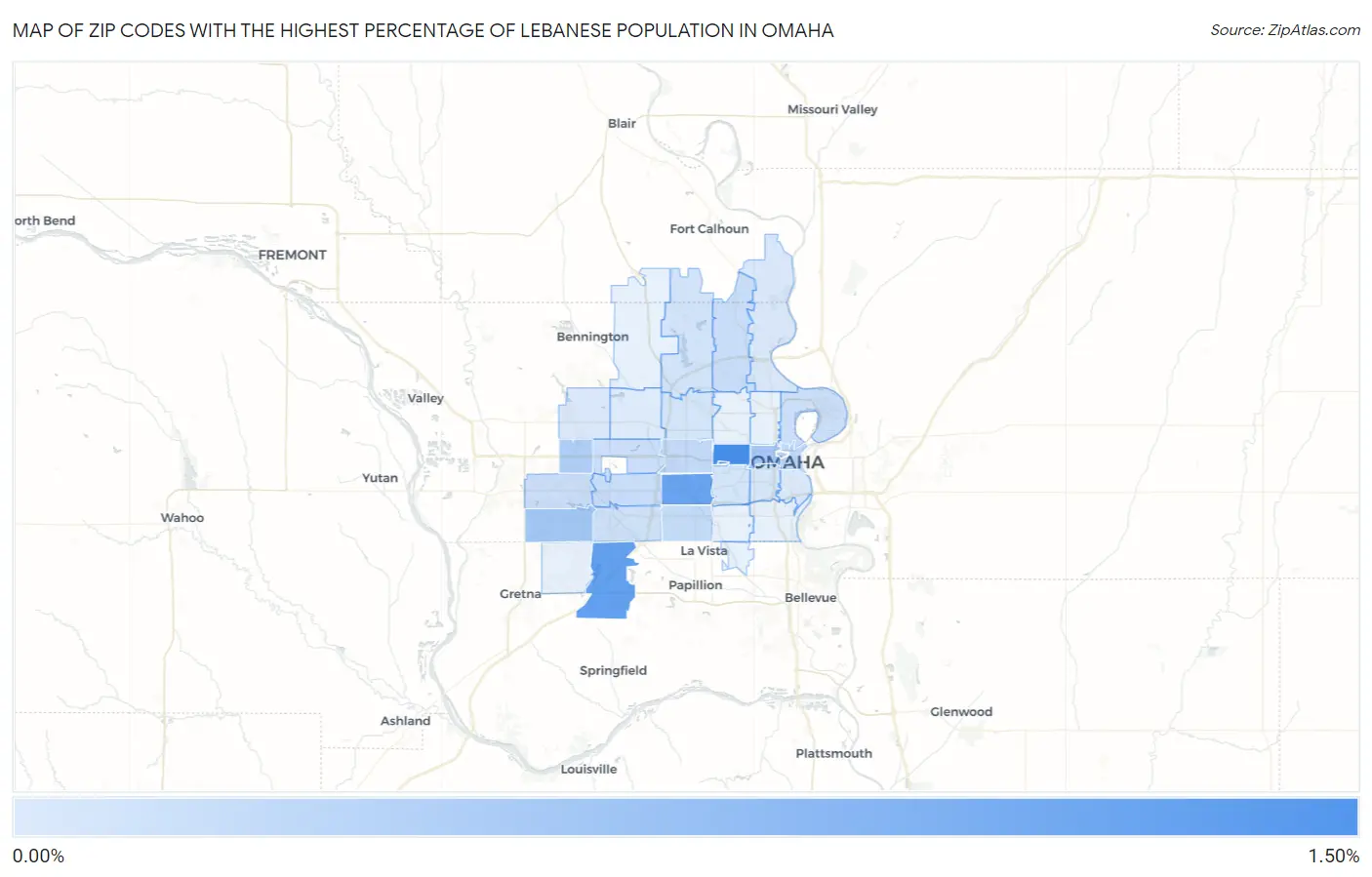 Zip Codes with the Highest Percentage of Lebanese Population in Omaha Map