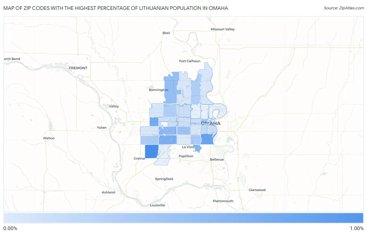 Zip Codes with the Highest Percentage of Lithuanian Population in Omaha Map