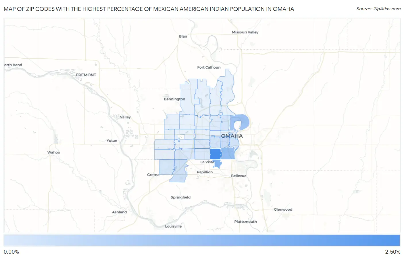 Zip Codes with the Highest Percentage of Mexican American Indian Population in Omaha Map