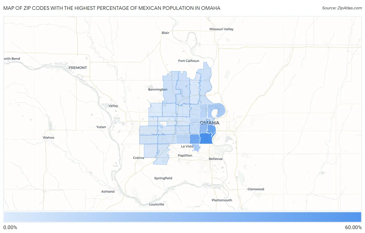 Zip Codes with the Highest Percentage of Mexican Population in Omaha Map